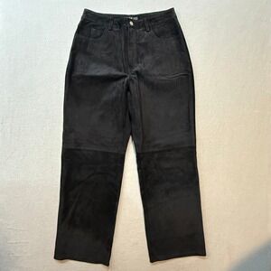 IOS Genuine‎ Leather Black Lined Straight Leg Classic 90s Suede Pants Women 12